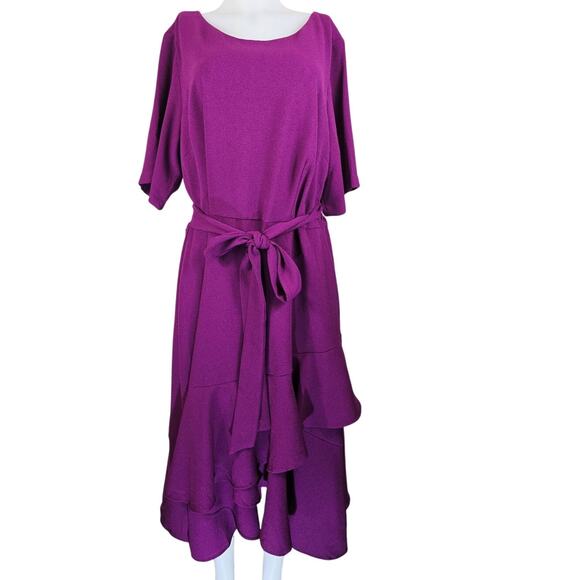 Lane Bryant Berry Flutter Bottom Belted Midi Business Vacation Women's Dress 20 - Picture 1 of 6